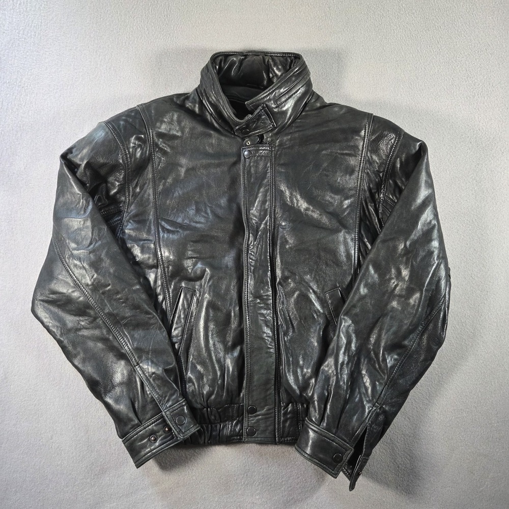 Georgetown Leather Design Jacket Mens Medium Black Bomber Zip Biker Oversized